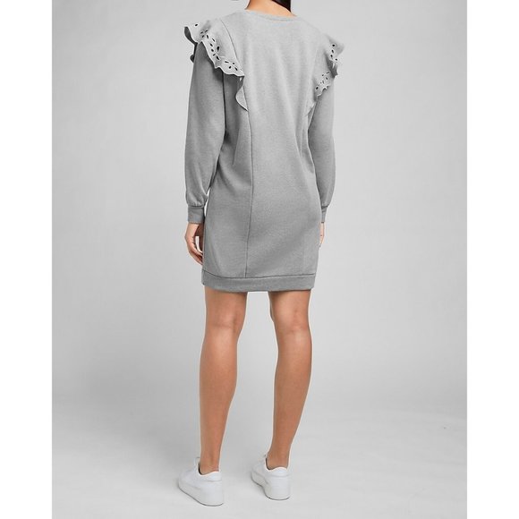 Express Eyelet Ruffle Sweatshirt Dress XS - Picture 3 of 7